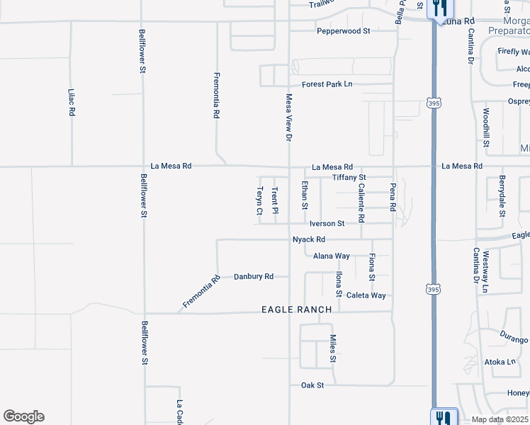 map of restaurants, bars, coffee shops, grocery stores, and more near 11655 Iverson Street in Victorville