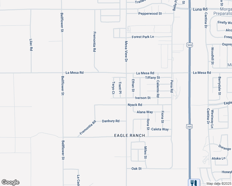 map of restaurants, bars, coffee shops, grocery stores, and more near 11655 Iverson Street in Victorville
