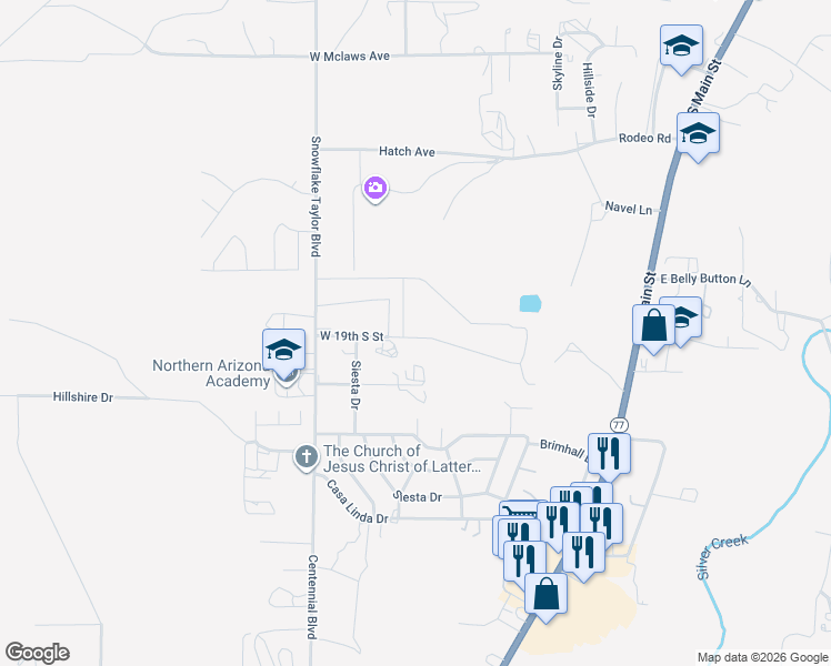 map of restaurants, bars, coffee shops, grocery stores, and more near 1721 South 800 West in Snowflake