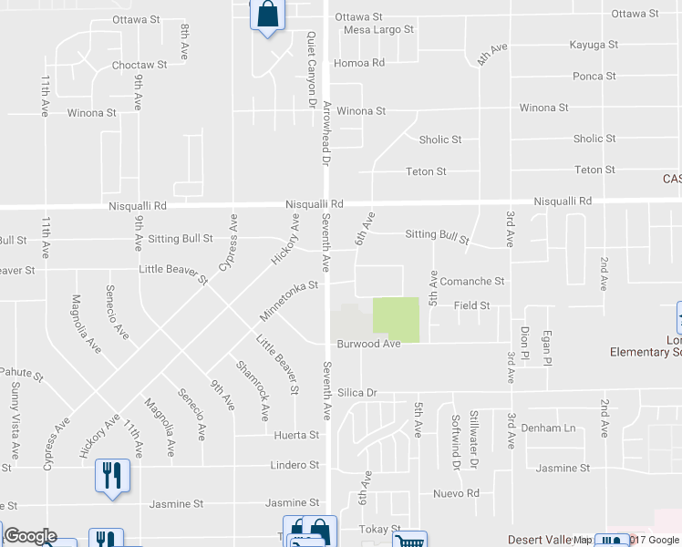 map of restaurants, bars, coffee shops, grocery stores, and more near 16136 Minnetonka Street in Victorville