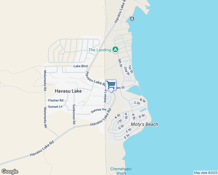 map of restaurants, bars, coffee shops, grocery stores, and more near 1 Havasu Lake Road in Needles