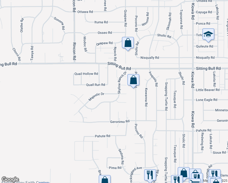 map of restaurants, bars, coffee shops, grocery stores, and more near 20368 Majestic Drive in Apple Valley