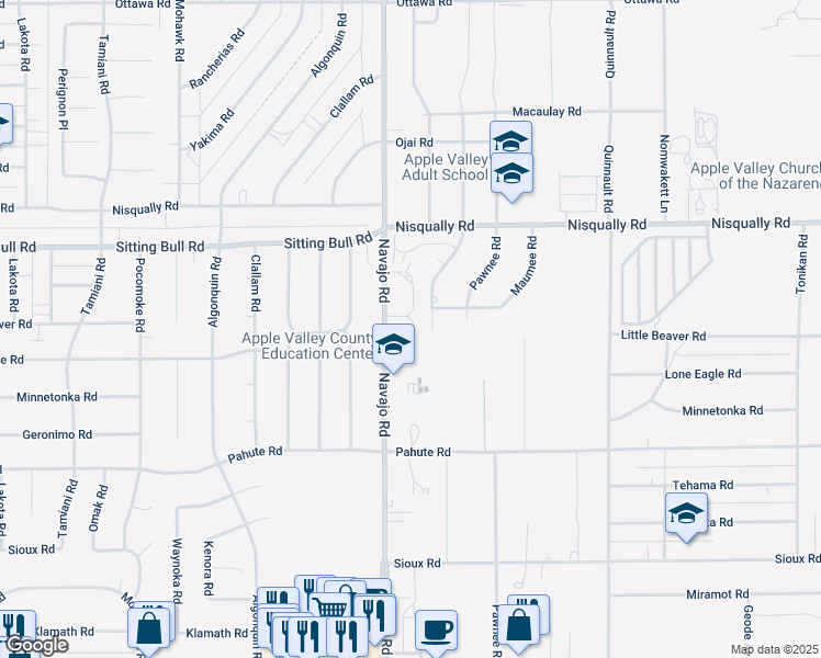 map of restaurants, bars, coffee shops, grocery stores, and more near 12712 Chief Joseph Road in Apple Valley