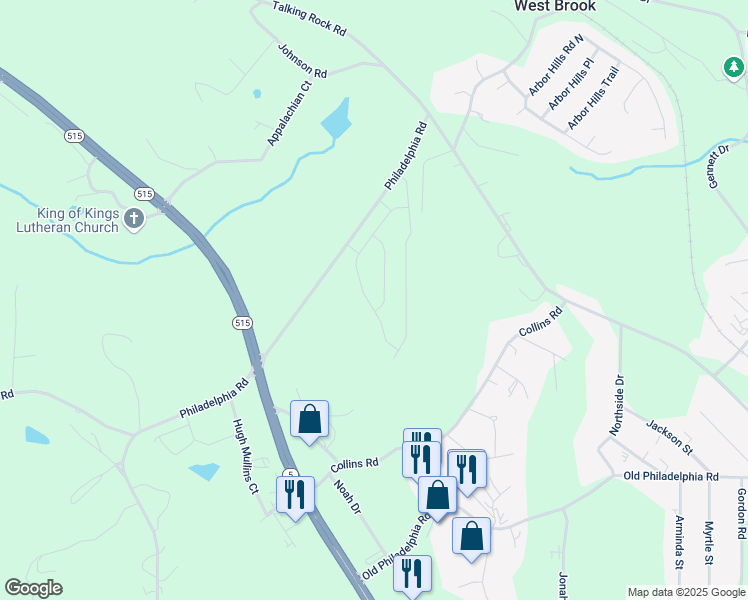 map of restaurants, bars, coffee shops, grocery stores, and more near 261 Deerberry Drive in Jasper