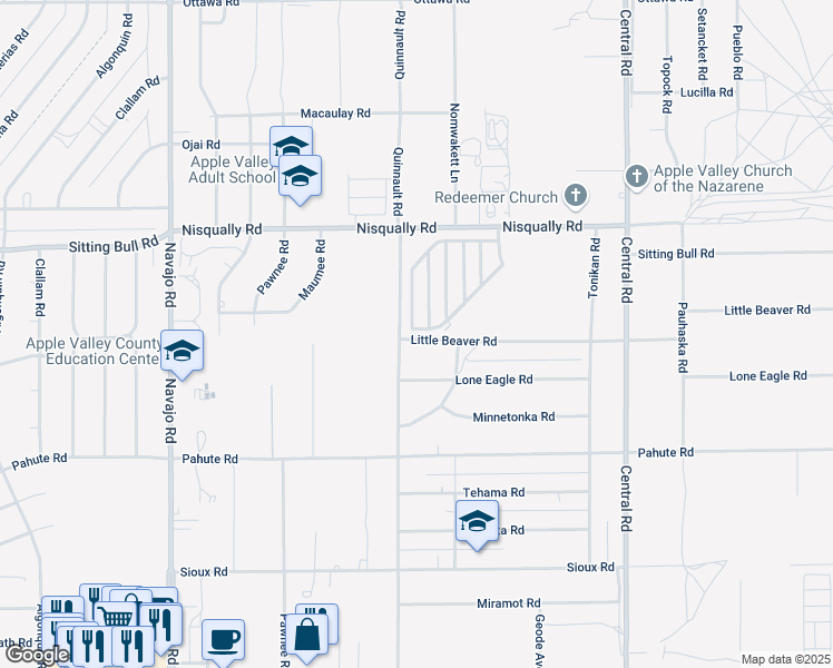 map of restaurants, bars, coffee shops, grocery stores, and more near 22100 Little Beaver Road in Apple Valley
