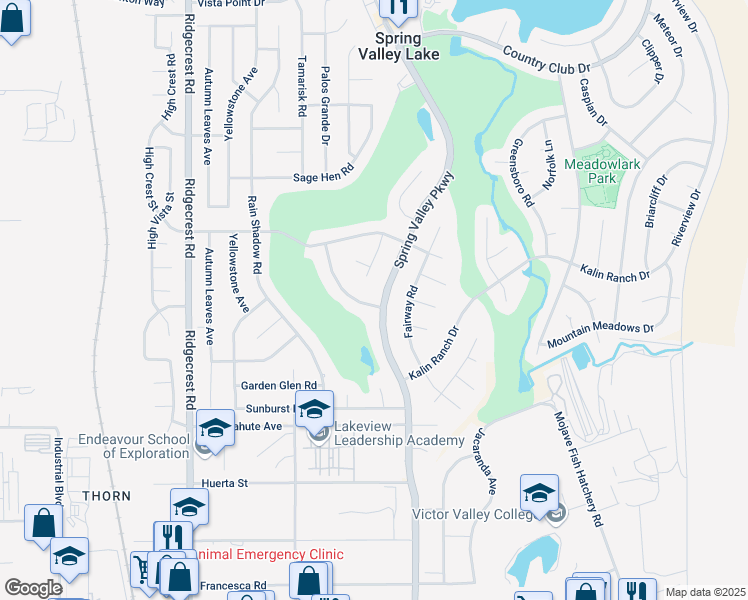 map of restaurants, bars, coffee shops, grocery stores, and more near 12780 Amberwood Lane in Victorville