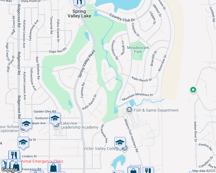map of restaurants, bars, coffee shops, grocery stores, and more near 12740 Golf Course Drive in Victorville