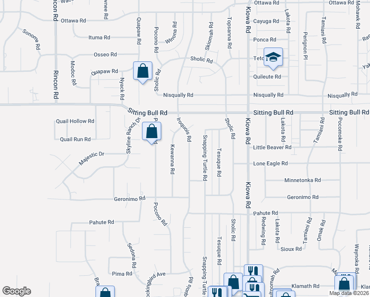 map of restaurants, bars, coffee shops, grocery stores, and more near 12750 Iroquois Road in Apple Valley