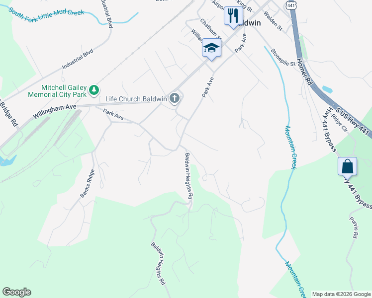 map of restaurants, bars, coffee shops, grocery stores, and more near 110 Ivory Drive in Baldwin