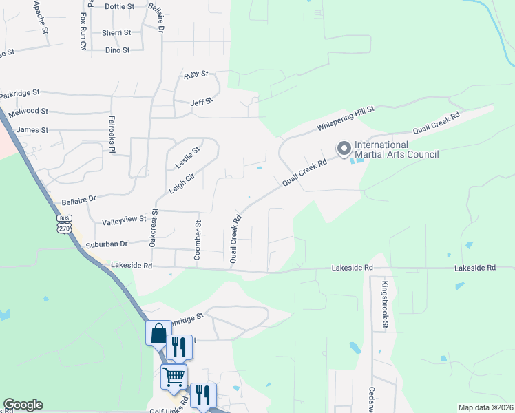 map of restaurants, bars, coffee shops, grocery stores, and more near 217 Quail Creek Road in Hot Springs
