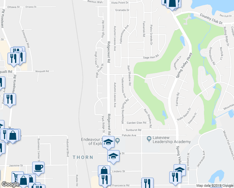 map of restaurants, bars, coffee shops, grocery stores, and more near 12755 Autumn Leaves Avenue in Victorville