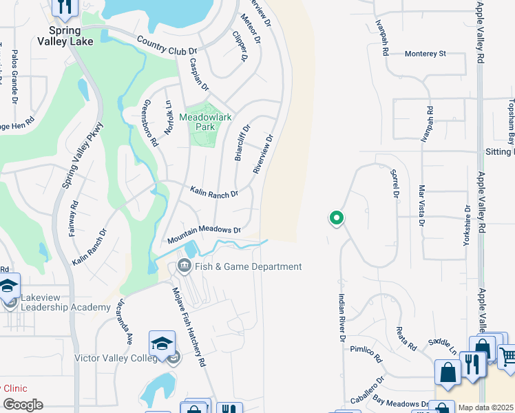 map of restaurants, bars, coffee shops, grocery stores, and more near 18663 Arrowhead Trail in Victorville