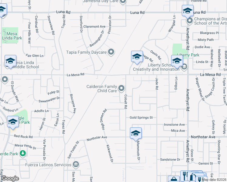 map of restaurants, bars, coffee shops, grocery stores, and more near 13233 Paradise Court in Victorville