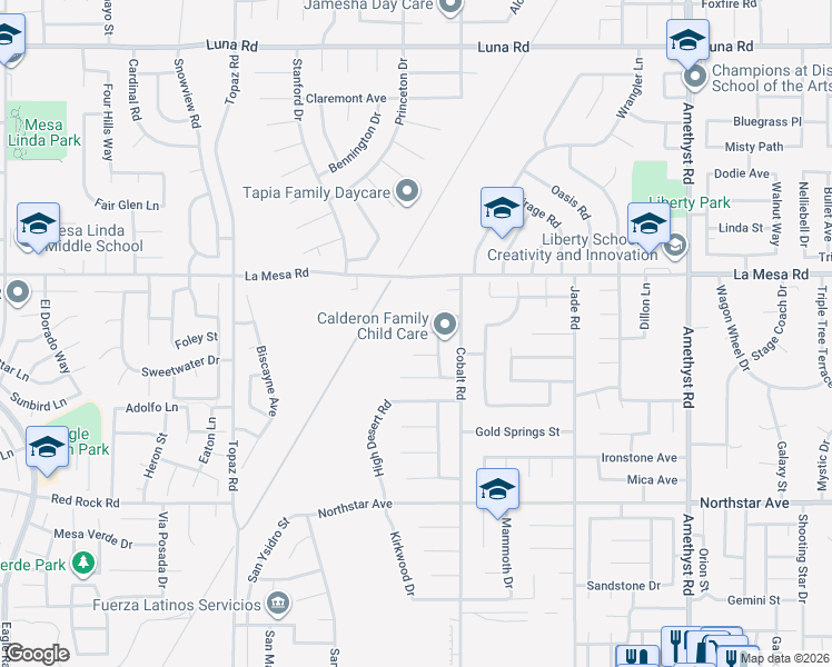 map of restaurants, bars, coffee shops, grocery stores, and more near 13233 Paradise Court in Victorville