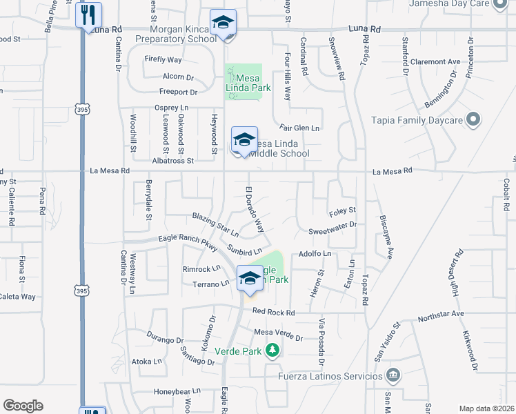 map of restaurants, bars, coffee shops, grocery stores, and more near 12596 Silver Saddle Way in Victorville
