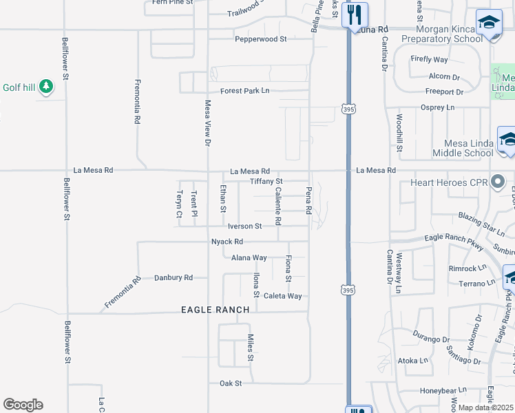 map of restaurants, bars, coffee shops, grocery stores, and more near 11845 Elliot Way in Victorville