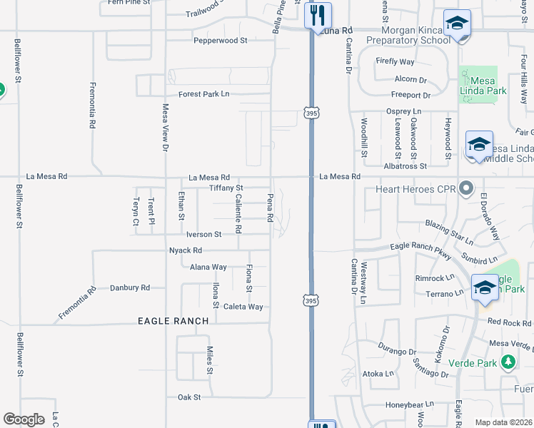map of restaurants, bars, coffee shops, grocery stores, and more near 11992 Elliot Way in Victorville