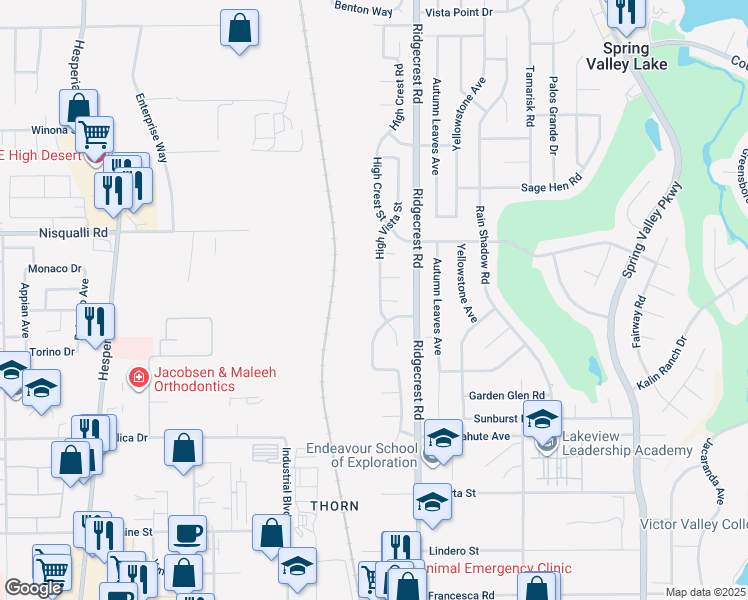 map of restaurants, bars, coffee shops, grocery stores, and more near 12762 High Vista Street in Victorville