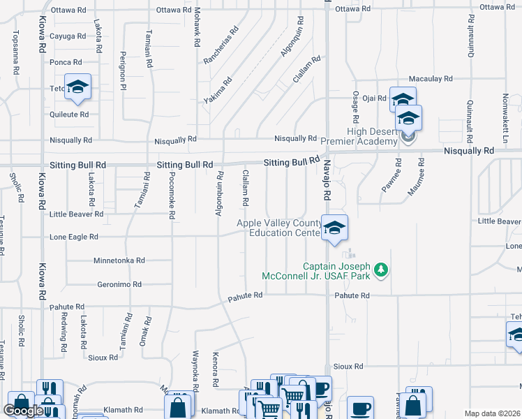 map of restaurants, bars, coffee shops, grocery stores, and more near 12761 Clallam Road in Apple Valley
