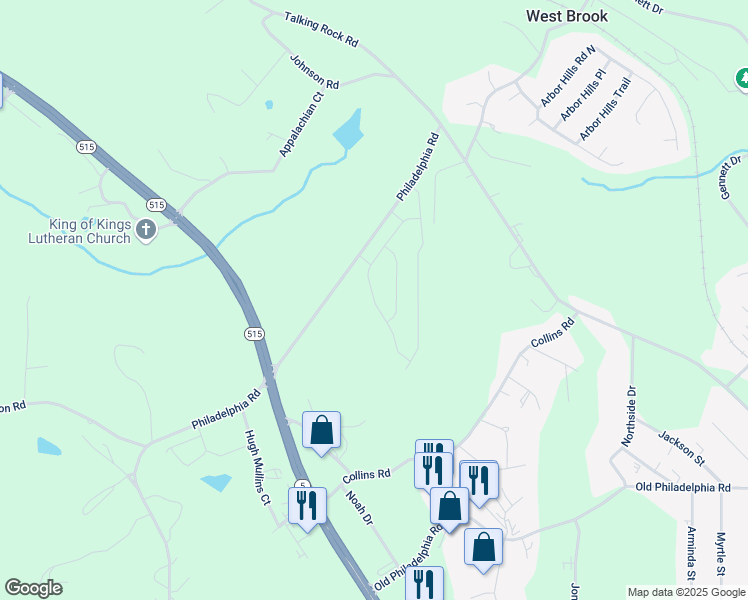 map of restaurants, bars, coffee shops, grocery stores, and more near 261 Deerberry Drive in Jasper