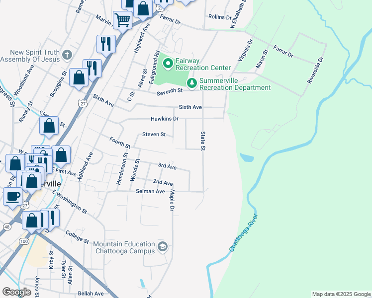 map of restaurants, bars, coffee shops, grocery stores, and more near 118 Houston London Drive in Summerville