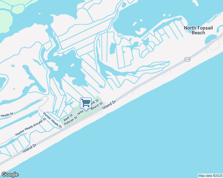 map of restaurants, bars, coffee shops, grocery stores, and more near North Carolina 210 in North Topsail Beach