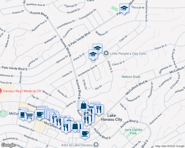 map of restaurants, bars, coffee shops, grocery stores, and more near in Lake Havasu City