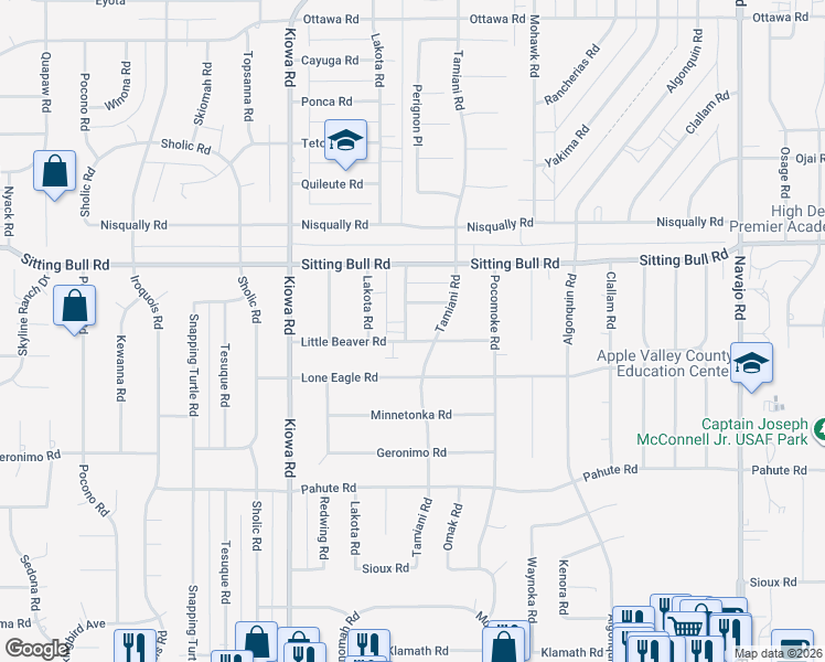 map of restaurants, bars, coffee shops, grocery stores, and more near 12755 Saratoga Road in Apple Valley