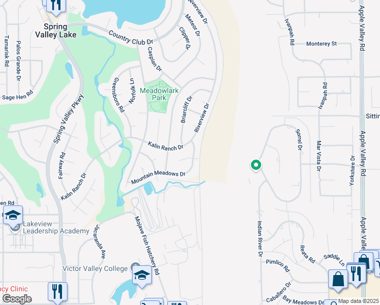 map of restaurants, bars, coffee shops, grocery stores, and more near 18681 Arrowhead Trail in Victorville