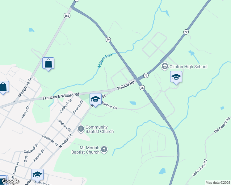 map of restaurants, bars, coffee shops, grocery stores, and more near 916 North Adair Street in Clinton