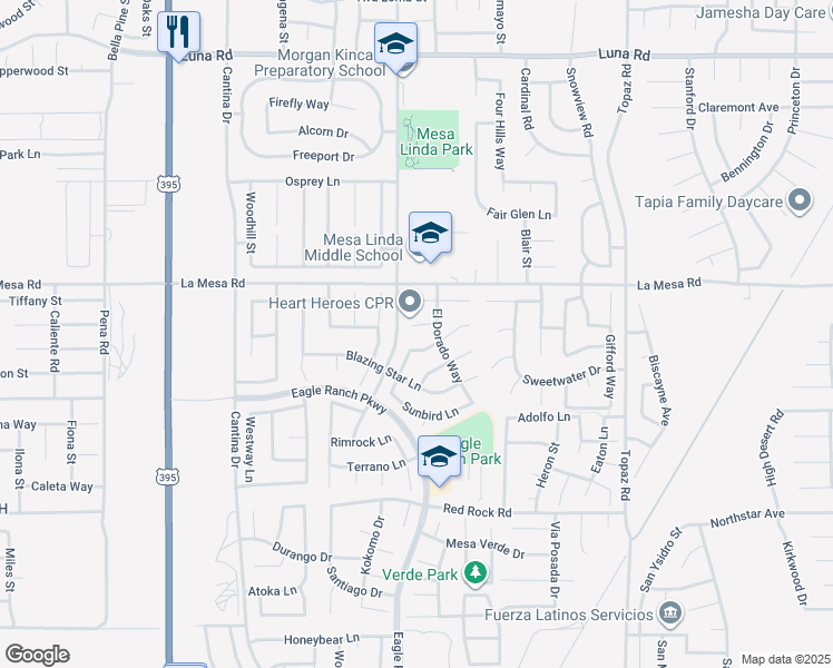 map of restaurants, bars, coffee shops, grocery stores, and more near 12531 El Dorado Court in Victorville