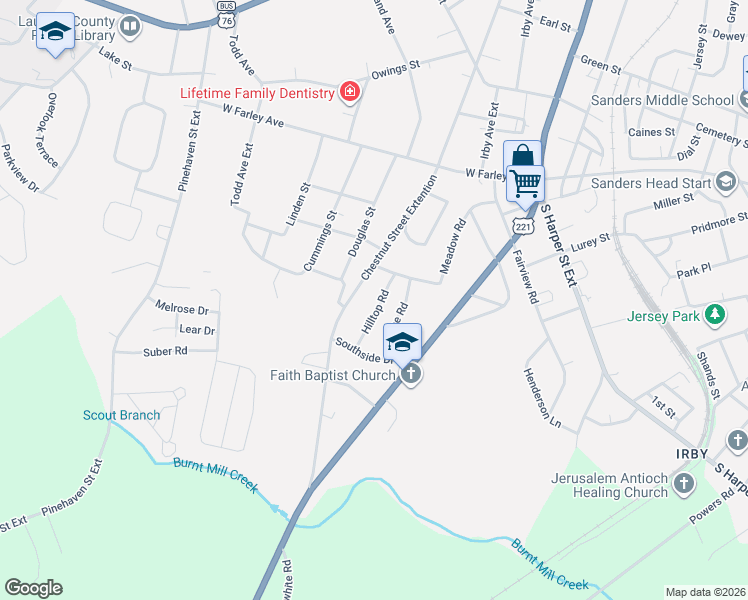 map of restaurants, bars, coffee shops, grocery stores, and more near 104 Hilltop Road in Laurens