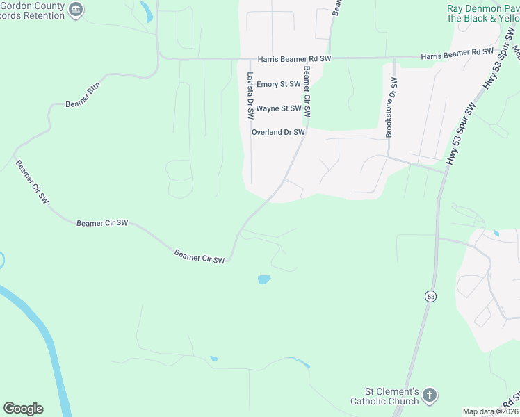 map of restaurants, bars, coffee shops, grocery stores, and more near 416 Beamer Circle Southwest in Calhoun