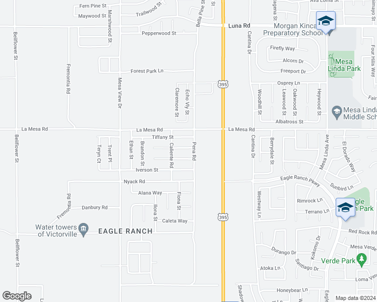 map of restaurants, bars, coffee shops, grocery stores, and more near 11981 Hillary Way in Victorville