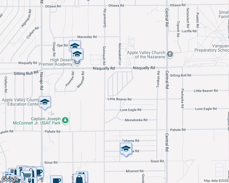 map of restaurants, bars, coffee shops, grocery stores, and more near 22100-22198 Little Beaver Road in Apple Valley