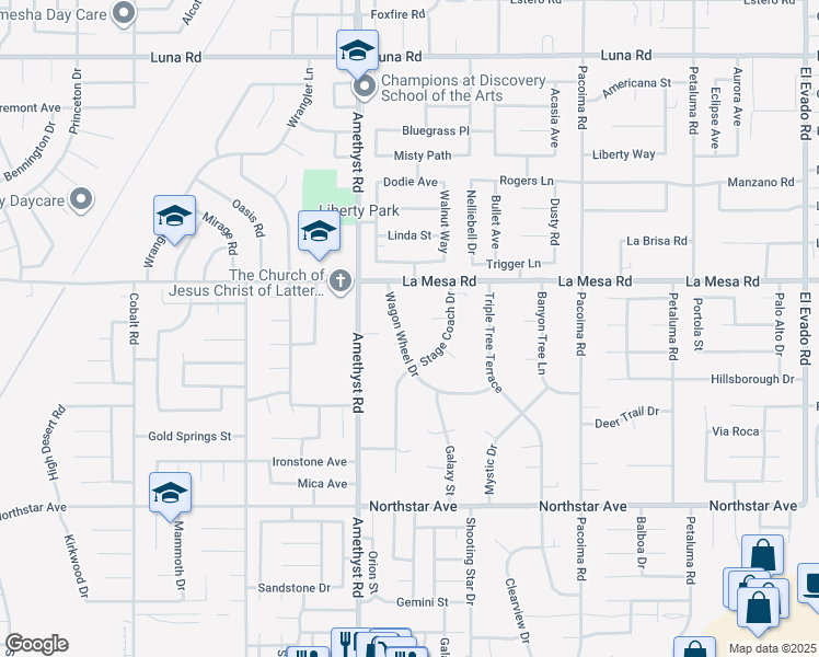 map of restaurants, bars, coffee shops, grocery stores, and more near 12826 Wagon Wheel Drive in Victorville