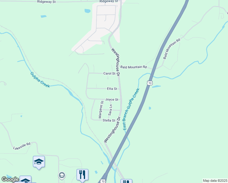 map of restaurants, bars, coffee shops, grocery stores, and more near 119 Etta Street in Hot Springs