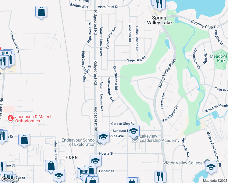 map of restaurants, bars, coffee shops, grocery stores, and more near 12786 Rain Shadow Road in Victorville