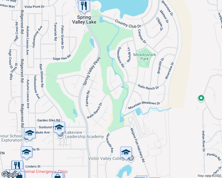 map of restaurants, bars, coffee shops, grocery stores, and more near 12780 Golf Course Drive in Victorville