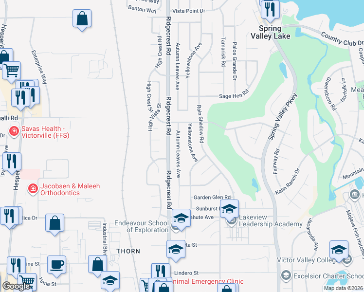 map of restaurants, bars, coffee shops, grocery stores, and more near 12785 Autumn Leaves Avenue in Victorville