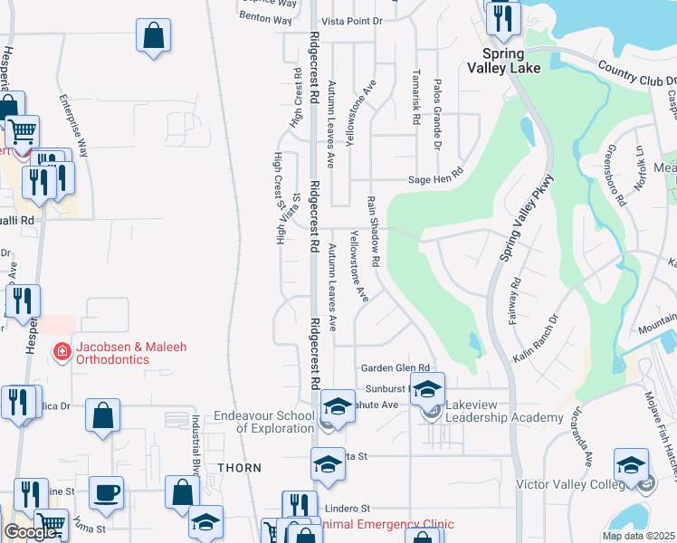 map of restaurants, bars, coffee shops, grocery stores, and more near 12785 Autumn Leaves Avenue in Victorville