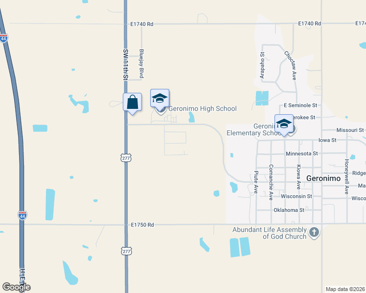 map of restaurants, bars, coffee shops, grocery stores, and more near 409 Bobwhite Road in Geronimo