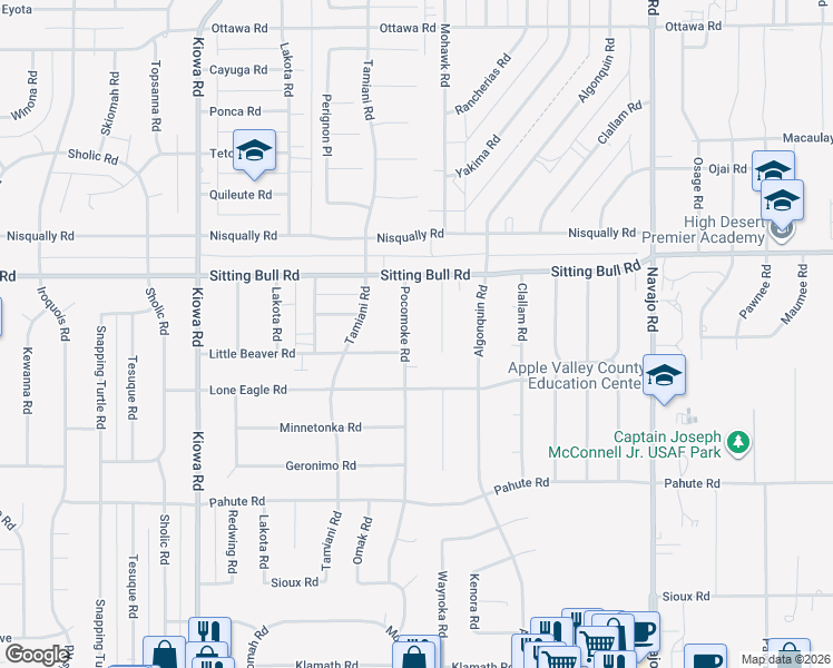 map of restaurants, bars, coffee shops, grocery stores, and more near 12765 Pocomoke Road in Apple Valley