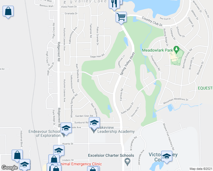 map of restaurants, bars, coffee shops, grocery stores, and more near 12780 Amberwood Lane in Victorville