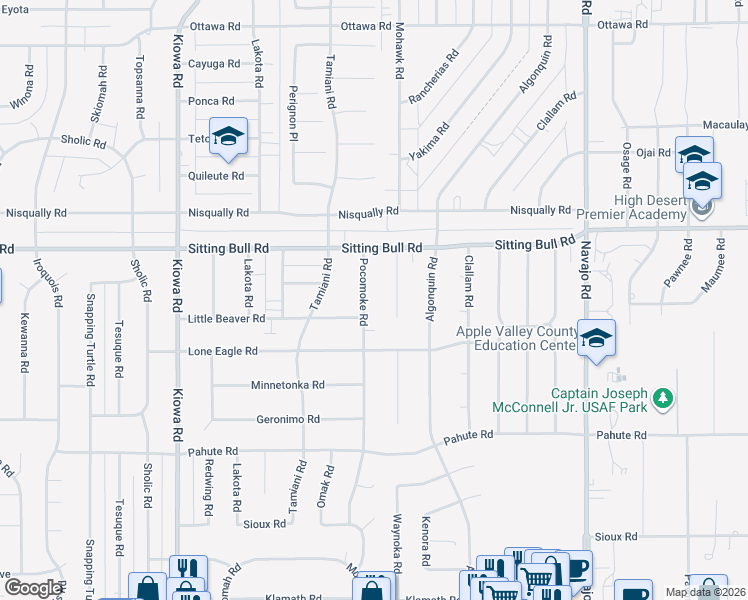 map of restaurants, bars, coffee shops, grocery stores, and more near 12765 Pocomoke Road in Apple Valley