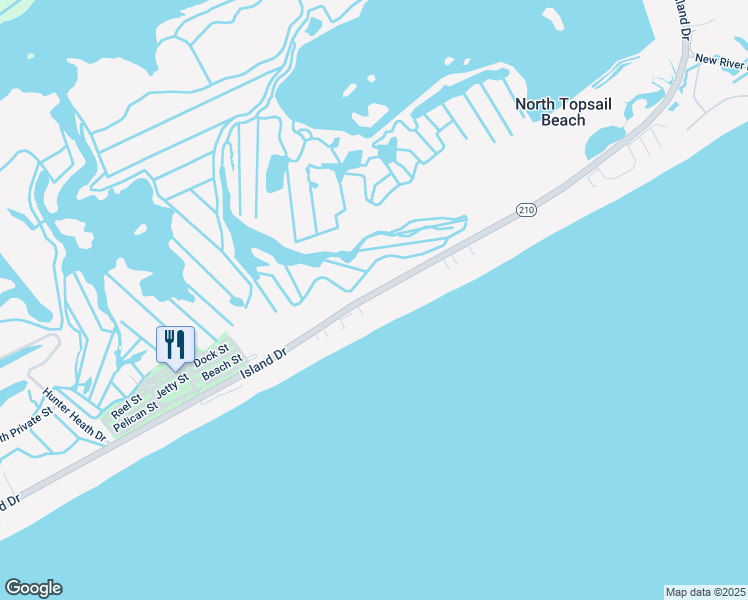 map of restaurants, bars, coffee shops, grocery stores, and more near 4234 Island Drive in North Topsail Beach