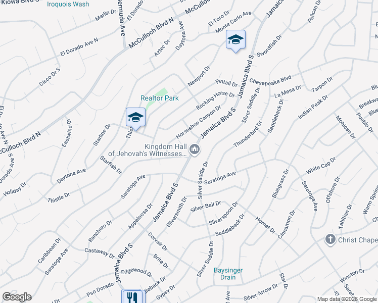 map of restaurants, bars, coffee shops, grocery stores, and more near 3207 Jamaica Boulevard South in Lake Havasu City
