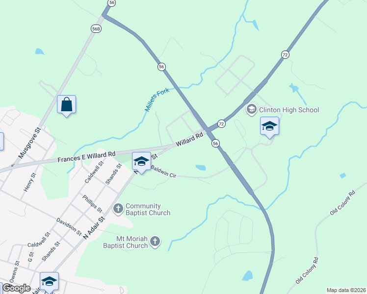 map of restaurants, bars, coffee shops, grocery stores, and more near 916 North Adair Street in Clinton