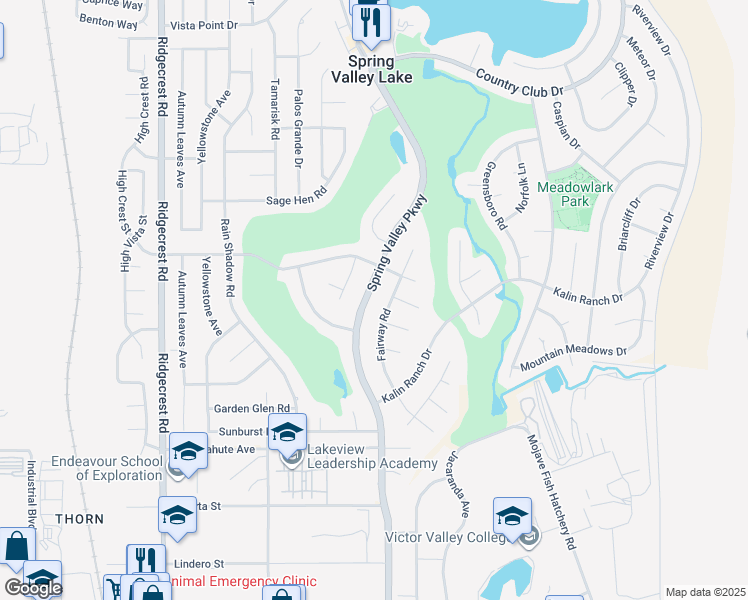 map of restaurants, bars, coffee shops, grocery stores, and more near 12799 Spring Valley Parkway in Victorville