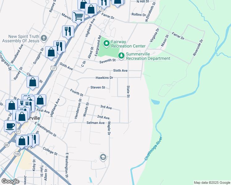 map of restaurants, bars, coffee shops, grocery stores, and more near 118 Houston London Drive in Summerville